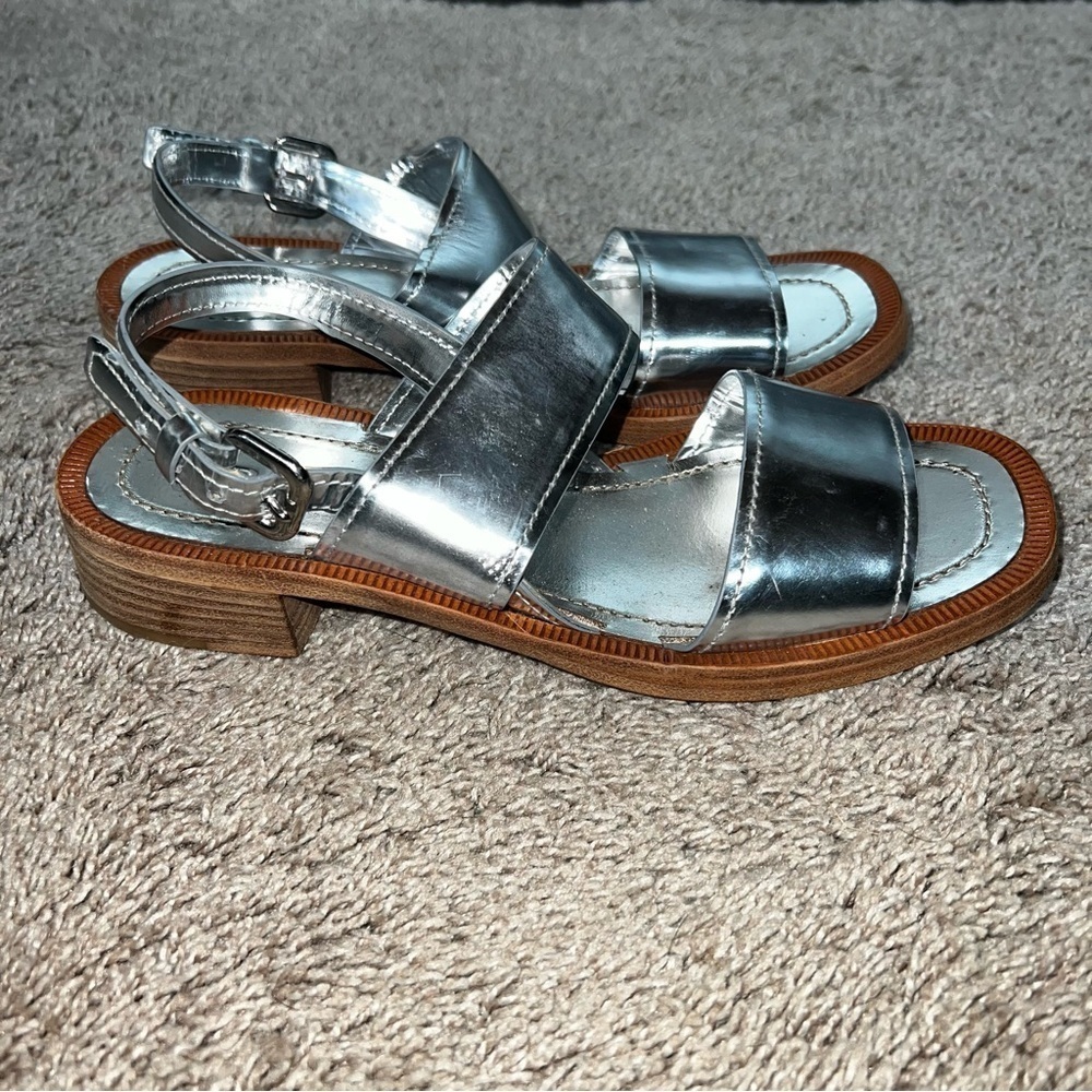 PRADA silver patent leather double banded metallic sandals sz 7 - Picture 9 of 12